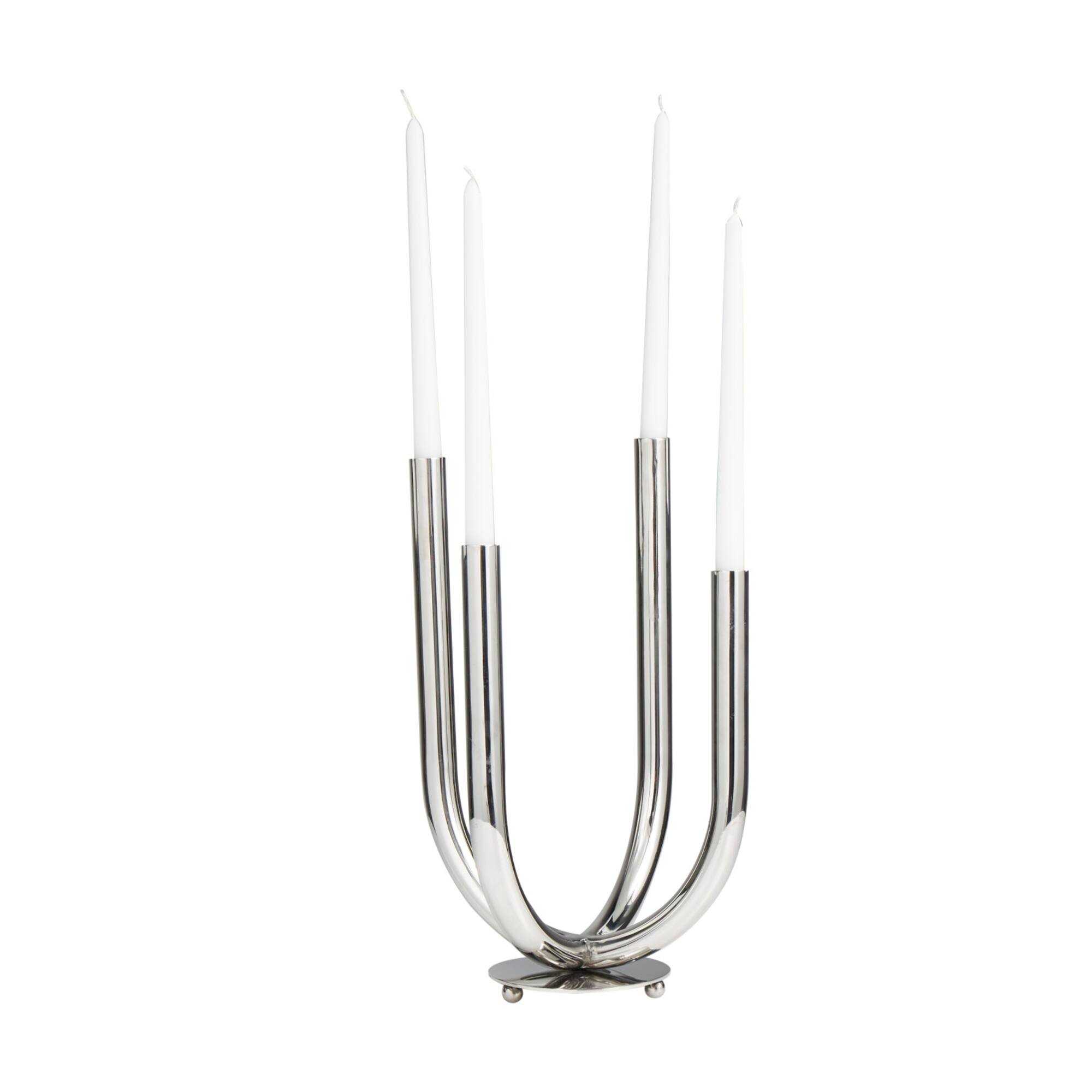 The Novogratz 15" Silver Stainless Steel Abstract U-Shaped Candelabra